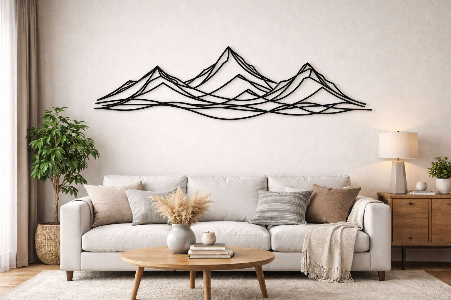 Mountain Wall Decor Bedroom, Minimalist Black Line Art Mountain Range, Mountain Wall Hanging
