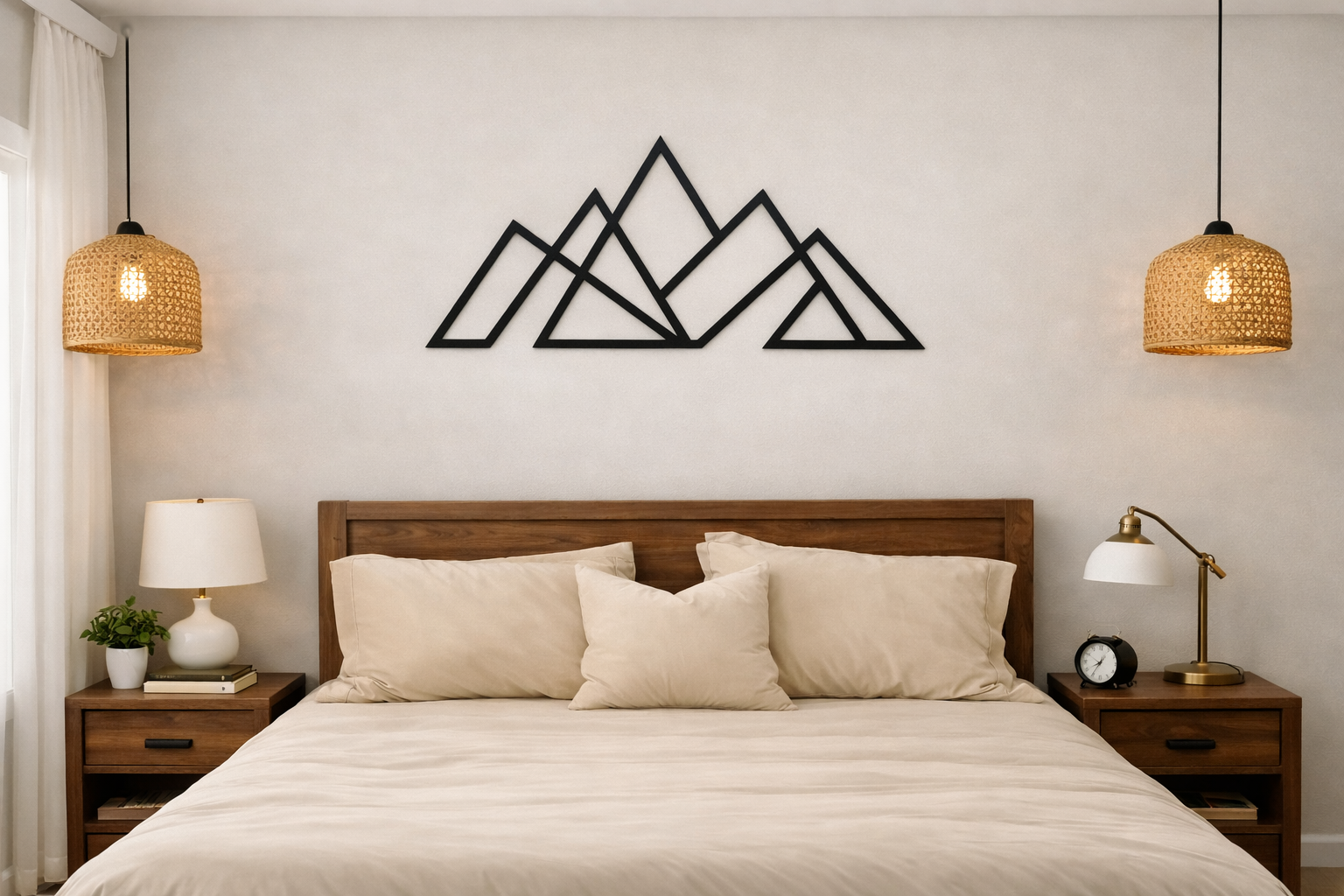 Geometric Mountain Wall Decor, Minimalist Metal Mountains Art, Modern Line Landscape Wall Hanging