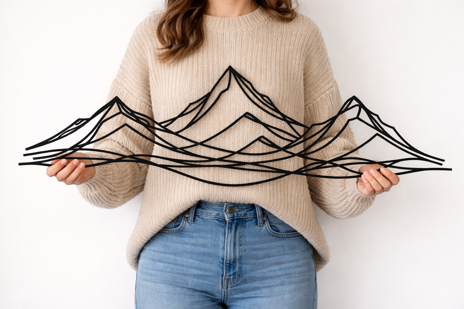 Mountain Wall Decor Bedroom, Minimalist Black Line Art Mountain Range, Mountain Wall Hanging