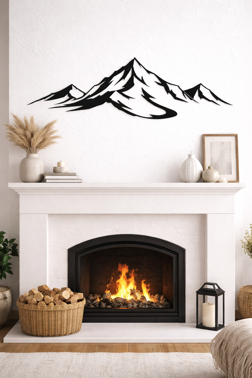 Mountain Cabin Wall Art Metal Large, Minimalist Nature Wall Hanging, Modern Decorative Unframed Wall Art