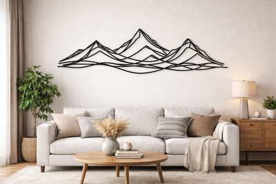 Mountain Wall Decor Bedroom, Minimalist Black Line Art Mountain Range, Mountain Wall Hanging