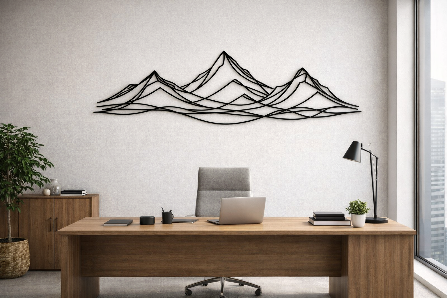 Mountain Wall Decor Bedroom, Minimalist Black Line Art Mountain Range, Mountain Wall Hanging