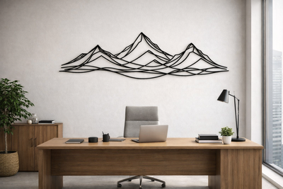 Mountain Wall Decor Bedroom, Minimalist Black Line Art Mountain Range, Mountain Wall Hanging