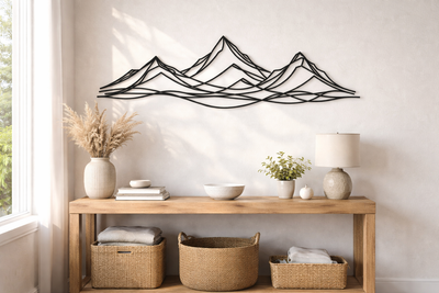 Mountain Wall Decor Bedroom, Minimalist Black Line Art Mountain Range, Mountain Wall Hanging