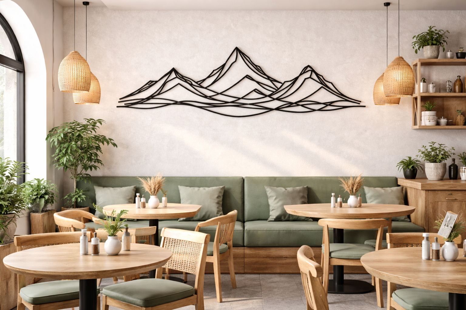 Mountain Wall Decor Bedroom, Minimalist Black Line Art Mountain Range, Mountain Wall Hanging