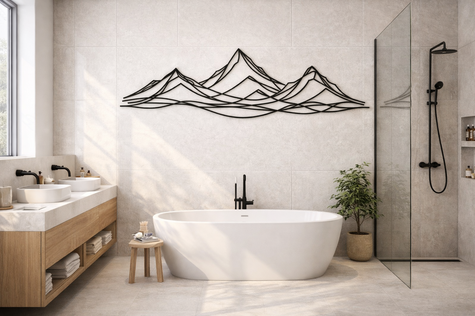 Mountain Wall Decor Bedroom, Minimalist Black Line Art Mountain Range, Mountain Wall Hanging
