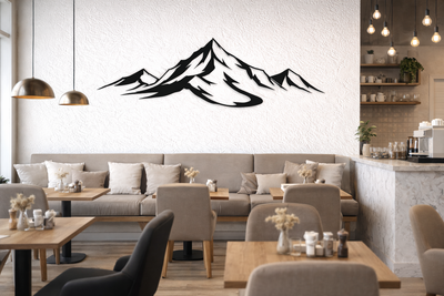 Mountain Cabin Wall Art Metal Large, Minimalist Nature Wall Hanging, Modern Decorative Unframed Wall Art