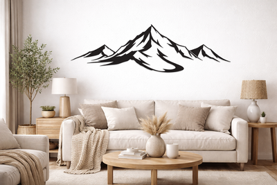 Mountain Cabin Wall Art Metal Large, Minimalist Nature Wall Hanging, Modern Decorative Unframed Wall Art